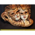 Venetian Carnival masks wall hanging pair made in Venezia Vintage