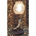 Glass shade  Warthog Tusk table Lamp with Wooden Stand