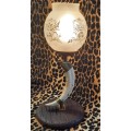 Glass shade  Warthog Tusk table Lamp with Wooden Stand