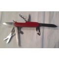 Victorinox Swiss Army knife (Huntsman)Older model Red scales Grooved cork screw