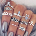 Retro 10Pcs Set Silver Gold Boho Fashion Arrow Moon Midi Finger Knuckle Rings Jewelry