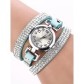 Rhinestone Leather Round Bracelet Wristwatch