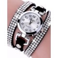 Rhinestone Leather Round Bracelet Wristwatch