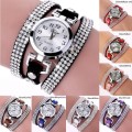 Rhinestone Leather Round Bracelet Wristwatch