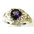 Lovely- 925 Sterling Silver Genuine Seed Pearls and Amethyst Ring.