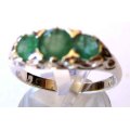 Beautiful , Solid Sterling Silver  and Genuine Emeralds Ring
