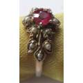 Lovely Silver and Genuine Ruby & Pearl Ring.