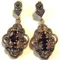 Sterling Silver, Marcasite and Garnets  Earrings