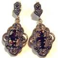 Sterling Silver, Marcasite and Garnets  Earrings