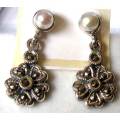 Pearls  and marcasite in Sterling Silver Earrings