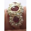 Spectacular Triple Rubies and Seed Pearls Ring