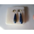 925 Sterling Silver  and Ganuine Lapis Lazuli Drop Earrings