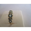 9ct Solid Yellow Gold and Genuine Aquamarines Ring