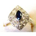 925 Sterling Silver , Blue Sapphire and Seed Peal Ring