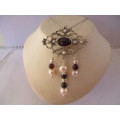 925 Sterling Silver, Genuine Garnets and Pearls  Pendant