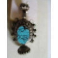Decorative Vintage Sterling Silver and Turquoise Perfume Bottle/ Pendant