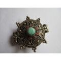 Silver Vintage Box Ornated with Turquoise and Carnelian stone