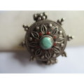 Silver Vintage Box Ornated with Turquoise and Carnelian stone
