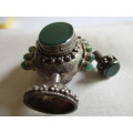 Antique 925 Sterling Silver and Green Agate Perfume  Pendant