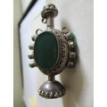 Antique 925 Sterling Silver and Green Agate Perfume  Pendant