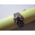 925 Sterling Silver Genuine Pearls and Amethyst Ring