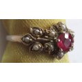 925 -Sterling Silver Genuine Ruby and Pearls Ring