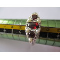 925 -Sterling Silver Genuine Garnets and Pearls Ring