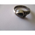 Beautiful-   925 Sterling Silver Marcsite and Black Onyx Ring