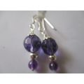 925 Sterling Silver  and Genuine Amethysts Earrings