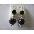 Big & Beautiful  925 Sterling Silver  and  Black Onyx Faceted Beds Earrings