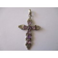 925 Sterling Silver  and Genuine Amethysts Pendant/ cross