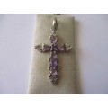 925 Sterling Silver  and Genuine Amethysts Pendant/ cross