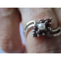 925 Sterling Silver  Pearl and Garnets  Ring