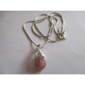 925 Sterling Silver Chain 40 cm long  with Genuine Pink Tourmaline Pendant