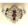 925 Sterling Silver Pears and Garnets Ring