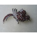 Solid 925 Sterling Silver and Genuine Garnets Brooch