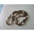 Genuine Smoky Quartz and Pearls Necklace with Silver Clasp