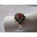 925 Sterling Silver Genuine Ruby and Marcasite Ring