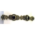 Solid Sterling Silver, Marcasite and Onyx Bracelet