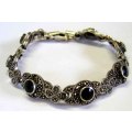 Solid Sterling Silver, Marcasite and Onyx Bracelet