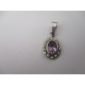 9ct Gold, Genuine Amethyst and Seed Pearls Pendant