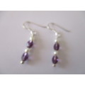 925 Sterling Silver, Amethyst & Fresh water Pearls Earrings