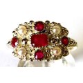 925 Beautiful Sterling Silver , Genuine Rubies and Pearls Ring