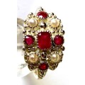 925 Beautiful Sterling Silver , Genuine Rubies and Pearls Ring