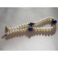 14K Glod Clasp & Beads , Lapis Lazuli and Cultured Pearls Bracelet