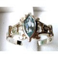 925 Sterling Silver  Genuine Blue topaz and diamonds Ring