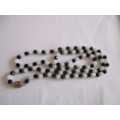 Genuine Faceted Black Onyx and White Jade Necklace with Silver Clasp