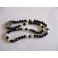 Genuine Black Onyx and Cultured Pearls Necklace with Silver clasp