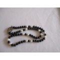Genuine Black Onyx and Cultured Pearls Necklace with Silver clasp