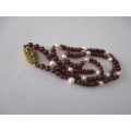 Beautiful Genuine Garnets and Cultyred Pearls Necklace with Silver Clasp